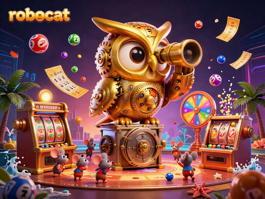 Experience the thrill of robocat gaming with vibrant casino elements and charming characters.