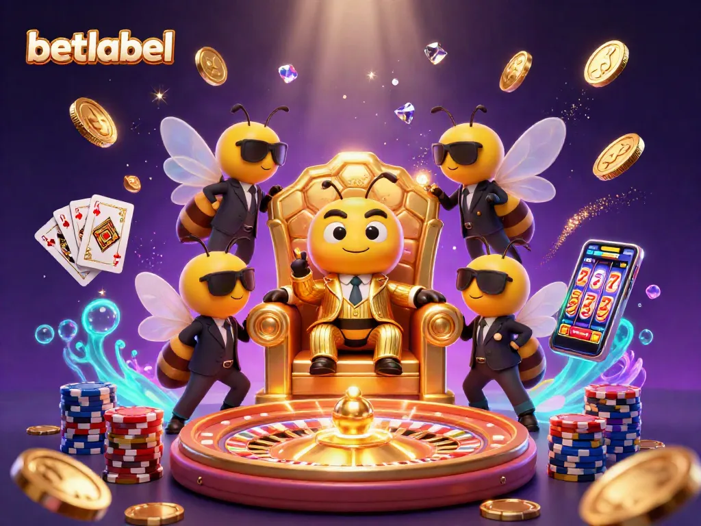 Experience the excitement of betlabel with a cartoon bumblebee mob boss and casino elements.